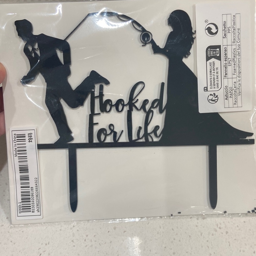 Hooked for life wedding cake topper